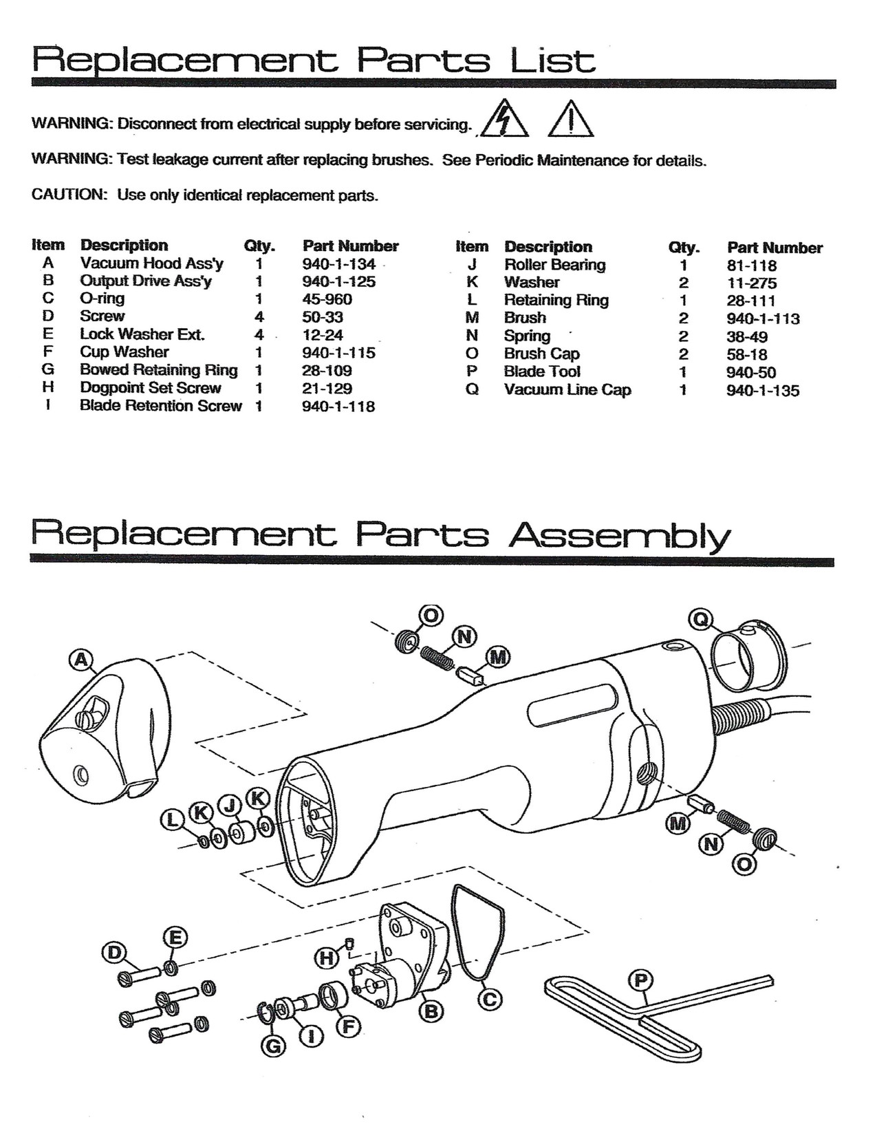 (image for) Stryker 940 Parts List (for reference ONLY...)